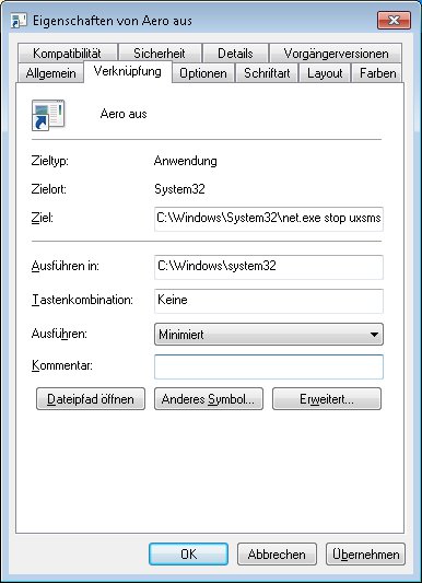 Eigenschaften Verknüpfung Aero_aus.lnk