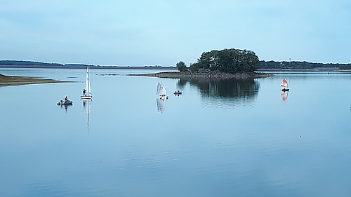 Segelanfänger üben im Optimist auf der Talsperre Bautzen